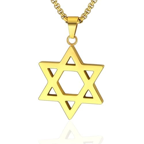 Star of David Necklace, Stainless Steel & Gold Plated, Israel Gift for Men & Women