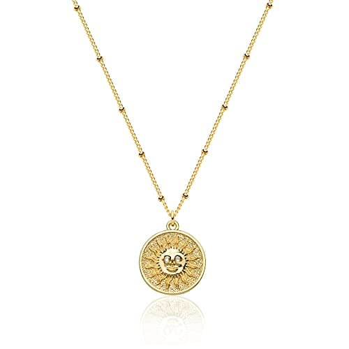 VACRONA 18k Gold Plated Vintage Textured Coin Necklace for Women