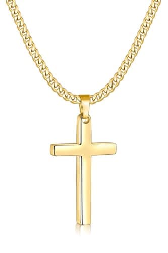 Fiusem Gold Plated Cross Necklace, 3.5mm Cuban Chain, 16-24 Inches