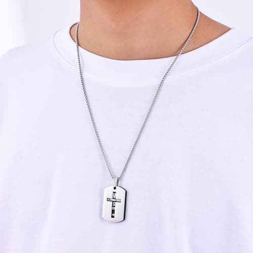 Fiusem Inspirational Bible Verse Cross Necklace for Men, 24 Inch Chain