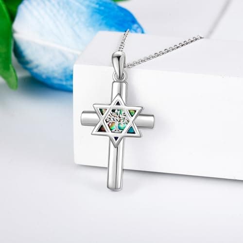 YFN Sterling Silver Star of David Cross Pendant Necklace - Tree of Life Jewelry for All