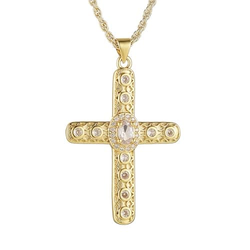 HZMAN Gold Plated Cubic Zirconia Cross Pendant Necklace for Women