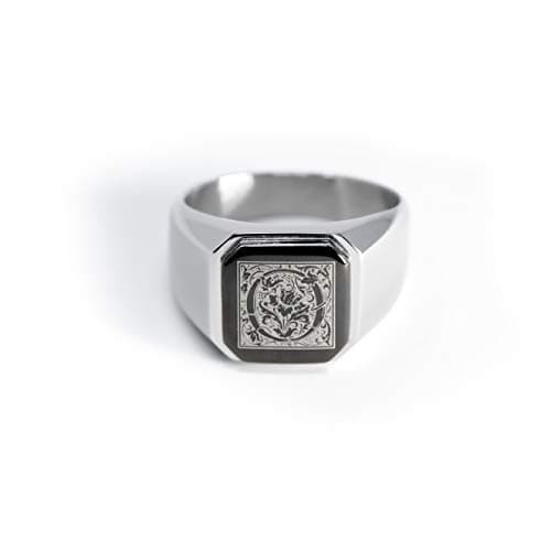 Tioneer Stainless Steel Letter Ring | Square Flat Top Men's & Women's Jewelry (Black, Gold, Silver) Size 7-16