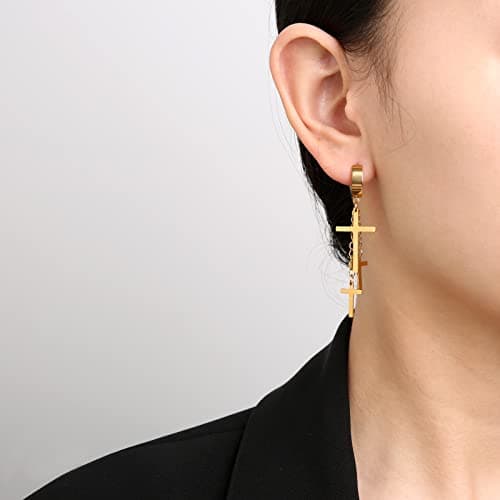 HZMAN Stainless Steel Cross Drop Earrings Set - 3 Pairs