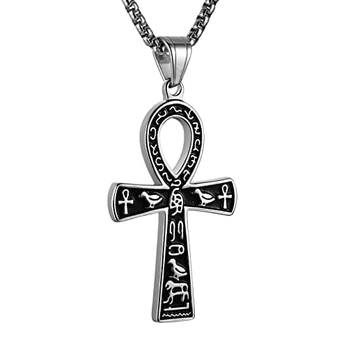 HZMAN Stainless Steel Large Ankh Pendant with 22+2 Inch Chain