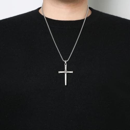 HZMAN Men's Stainless Steel Antique Cross Pendant Necklace Christian Jewelry Gift