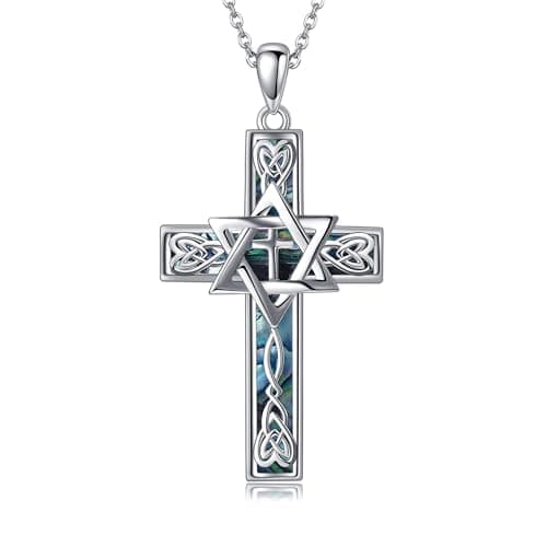YFN Sterling Silver Celtic Cross & Star of David Necklace for Men & Women