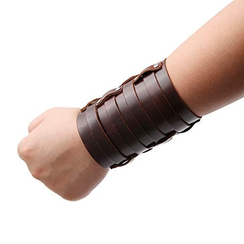 Men's Leather Triple Strap Gauntlet Wristband with Buckle Fastening