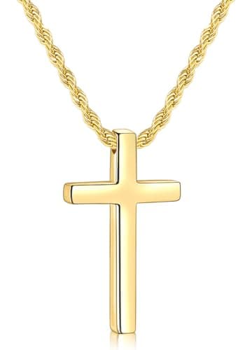 Fiusem Men's Stainless Steel Cross Necklace, 2.5mm Rope Chain, 16-28 inches