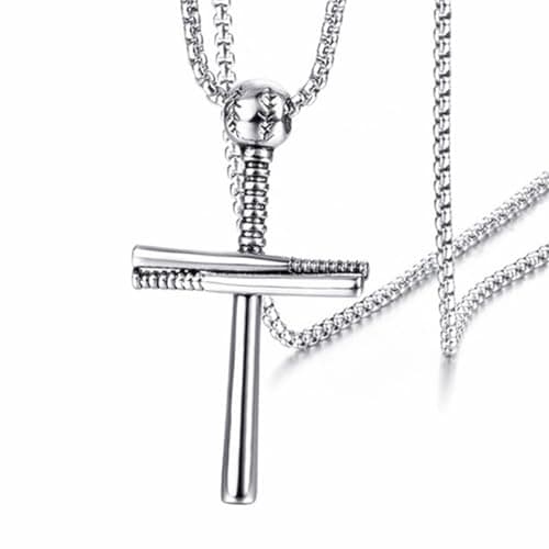 Baseball Cross Pendant Necklace - Stainless Steel Hip Hop Jewelry for Athletes and Sports Lovers