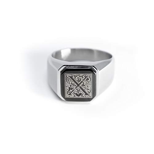Tioneer Stainless Steel Letter Ring | Square Flat Top Men's & Women's Jewelry (Black, Gold, Silver) Size 7-16