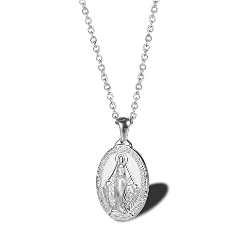 Stainless Steel Virgin Mary Miracle Medal Necklace for Women Religion Jewelry