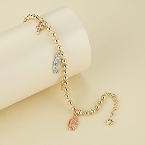 Virgin Mary Rosary Bead Cross Bracelet for Women and Girls
