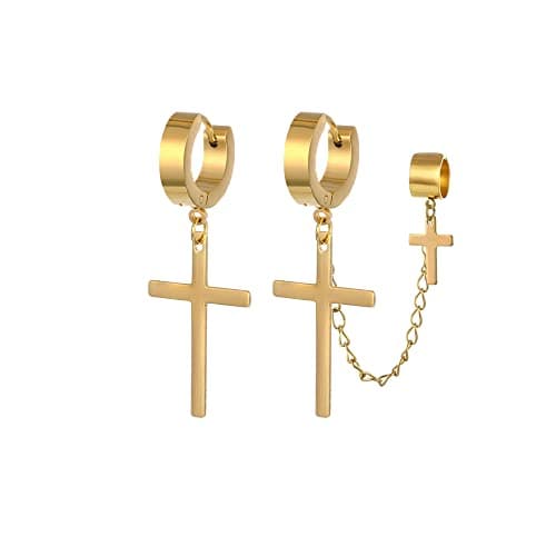 PJWONG Punk Hip Hop Silver Black Gold Tone Dangle Hoop Earrings for Women Men Teens