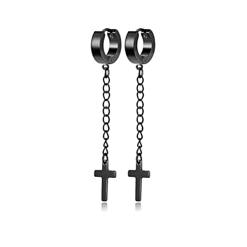 PJWONG Punk Hip Hop Silver Black Gold Tone Dangle Hoop Earrings for Women Men Teens
