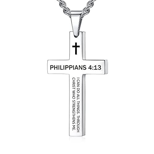 REVEMCN Men's Black Silver Stainless Steel Cross Necklace Faith Jewelry