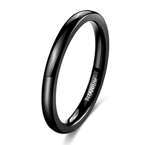 TIGRADE Black Titanium Dome Ring, High Polished, Sizes 3-14.5