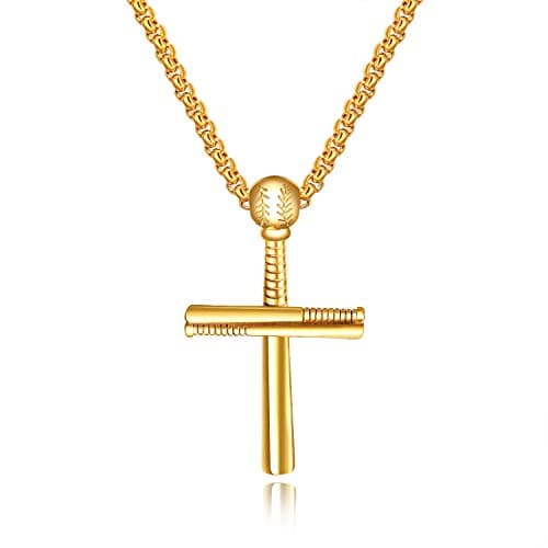 TEMICO Stainless Steel Baseball Cross Pendant Necklace for Men Sports Enthusiasts