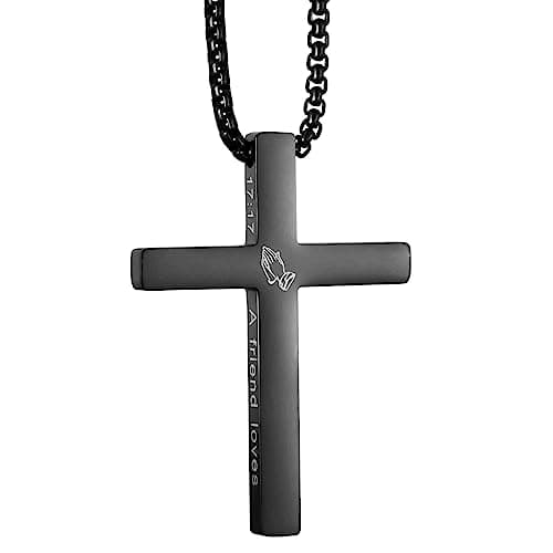 KouGeMou Cross Necklace with 22" Chain - Stainless Steel Religious Faith Jewelry