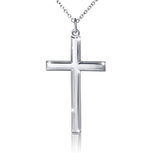 Men's Sterling Silver Cross Pendant Necklace - 24 Inch Chain