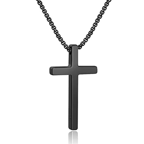 Men's Silver Black Gold Stainless Steel Cross Necklace 16-30 Inch Box Chain