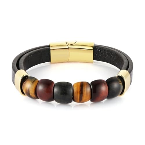 HZMAN Mens Gradient Tiger Eye Leather Bracelet for Leisure and Business