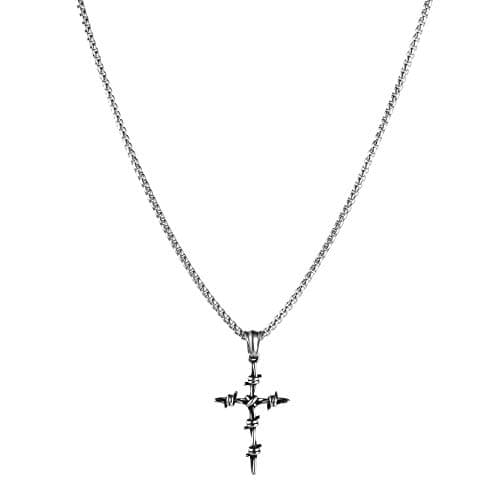 Vintage Silver Nail Cross Stainless Steel Pendant Necklace for Men - 22+2 Inch