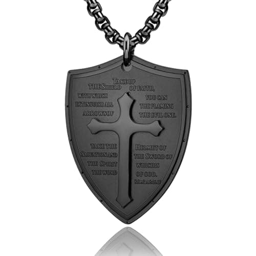 Yaumatea Armor of God Cross Pendant, Knights Templar Crusader, Stainless Steel Necklace