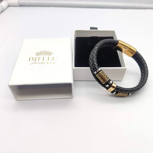 IMT-LLC Viking Style Men's Genuine Leather Braided Bracelet With Norse Runes Gift