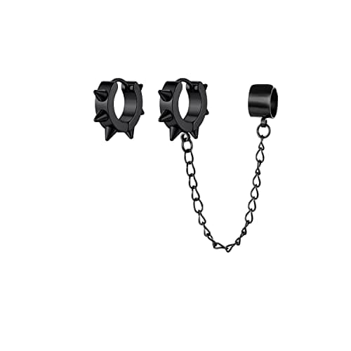 PJWONG Punk Hip Hop Silver Black Gold Tone Dangle Hoop Earrings for Women Men Teens