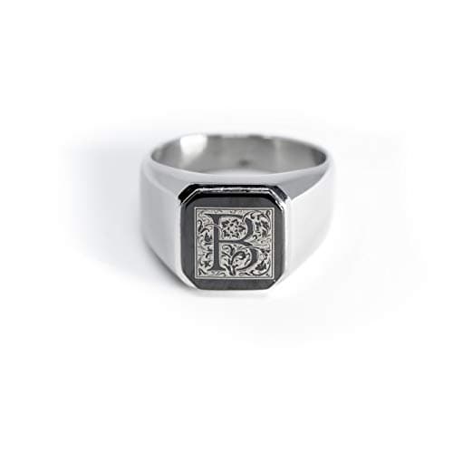 Tioneer Stainless Steel Letter Ring | Square Flat Top Men's & Women's Jewelry (Black, Gold, Silver) Size 7-16