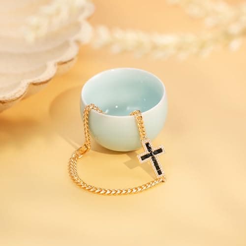14K Rose Gold Plated CZ Cross Bracelet for Women