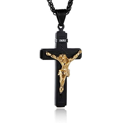 HZMAN Gold Tone Stainless Steel Crucifix Pendant Necklace