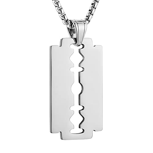 Stainless Steel Razor Blade Dog Tag Pendant Necklace