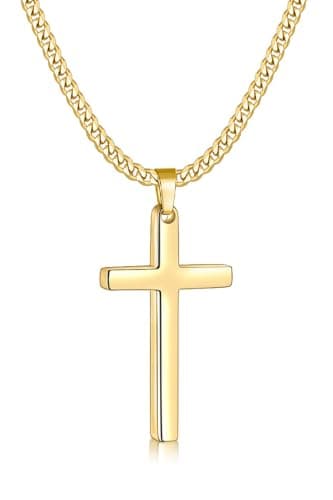 Fiusem Gold Plated Cross Necklace, 3.5mm Cuban Chain, 16-24 Inches