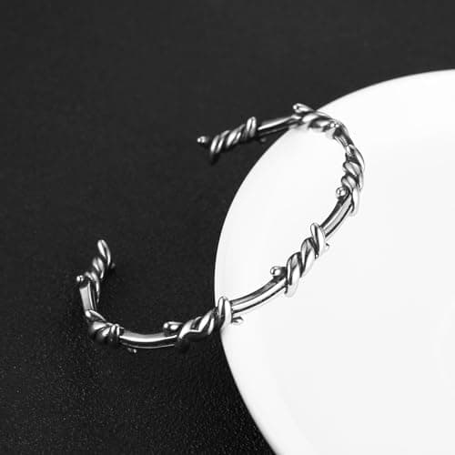 HZMAN Barbed Wire Bracelet Men Gothic Punk Stainless Steel Cuff Jewelry Gift