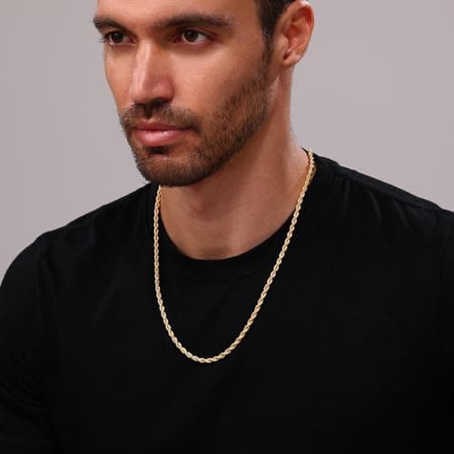 18k Gold Plated Rope Chain Necklace for Men and Women - 1.5mm to 5mm, 16 to 36