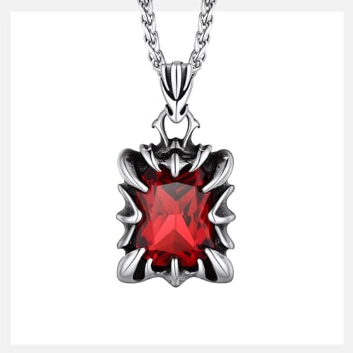 Gothic Stainless Steel Dragon Claw Pendant Necklace for Men and Women - Ruby/Blue Topaz/Emerald/Black Onyx