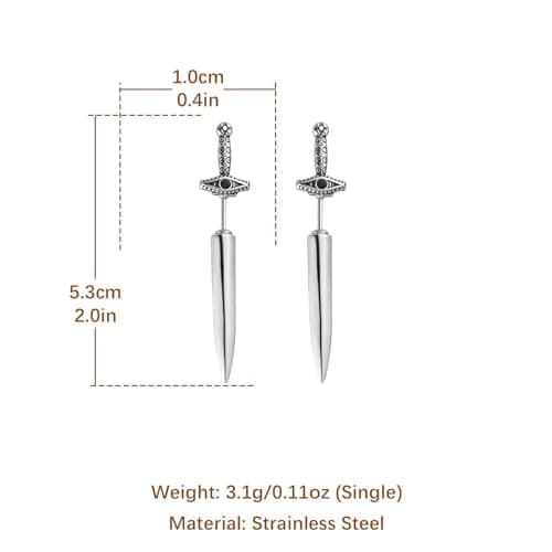 HZMAN Gothic Punk Stainless Steel Dagger Earrings for Men and Women