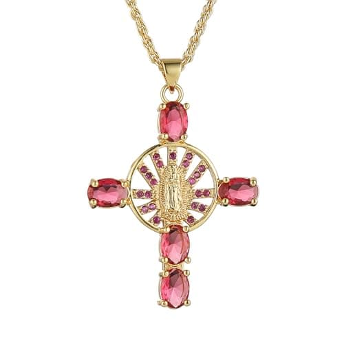 HZMAN Virgin Mary 18K Gold Plated Cubic Zirconia Necklace Jewelry