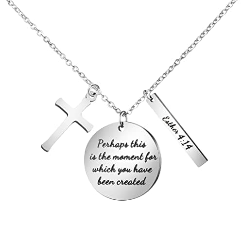 Christian Bible Verse Cross Pendant Necklace for Women - Faith Prayer Charm Jewelry for Birthday and Christmas