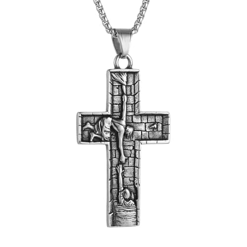 HZMAN Men's Retro Stainless Steel Saviour Jesus Cross Pendant Jewelry Gift