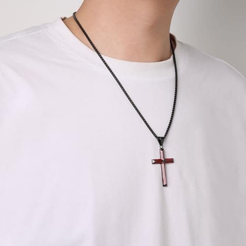 Stainless Steel Cross Necklace for Men - Christian Jewelry Gift - 24 Inch Chain