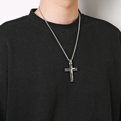 HZMAN Men's Stainless Steel Crucifix Cross Pendant Necklace