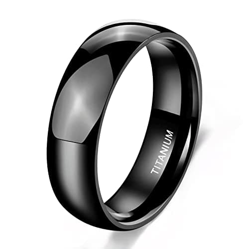 TIGRADE Black Titanium Dome Ring, High Polished, Sizes 3-14.5