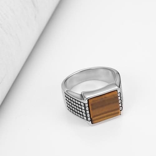 Retro Tiger Eye Stone Turquoise Wedding Ring Stainless Steel Ring Size 7-14