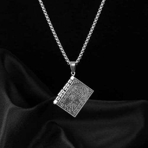 DATOA Openable Prayer Bible Book Pendant Necklace Religious Gift