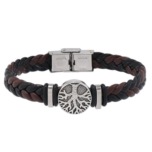 Family Tree of Life Braided Leather Cuff Bracelet for Men and Women