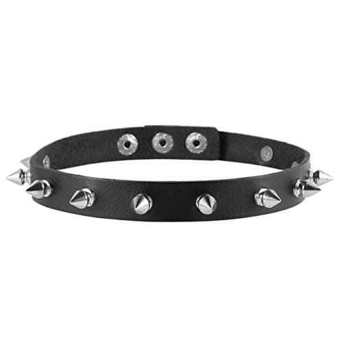 HZMAN Cool Punk Goth Metal Spike Studded Leather Collar Choker Necklace
