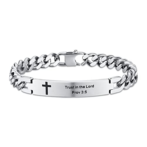 Religious Bible Verse Cross Bracelet Stainless Steel Inspirational ID Bracelets for Men Women